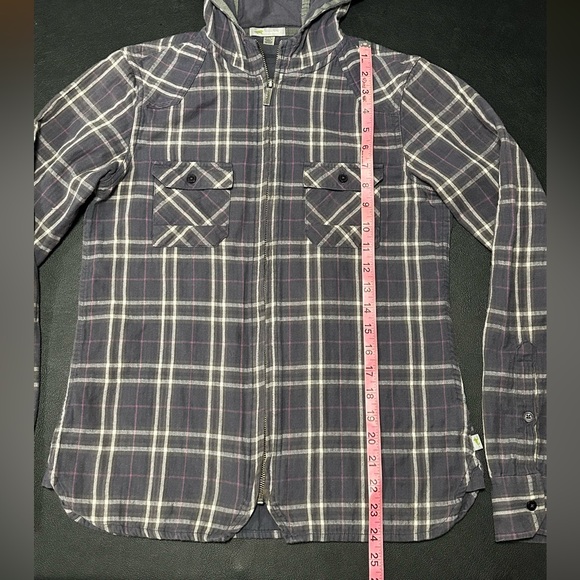Horny Toad Grey and White with pink accents Plaid Zip Hoodie Size Medium - Picture 5 of 8